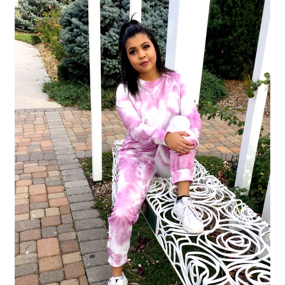 Comfy Tie Dye Loungewear Set-Pink